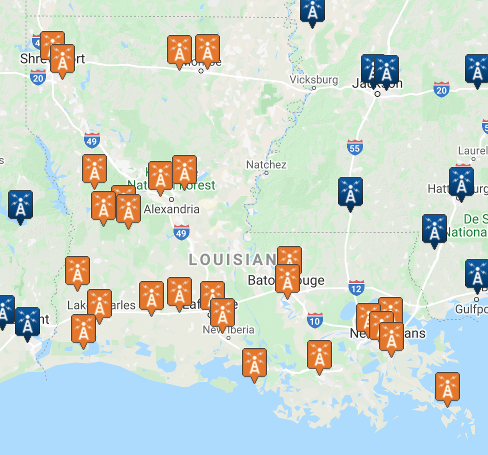 A map of weather stations in Louisiana